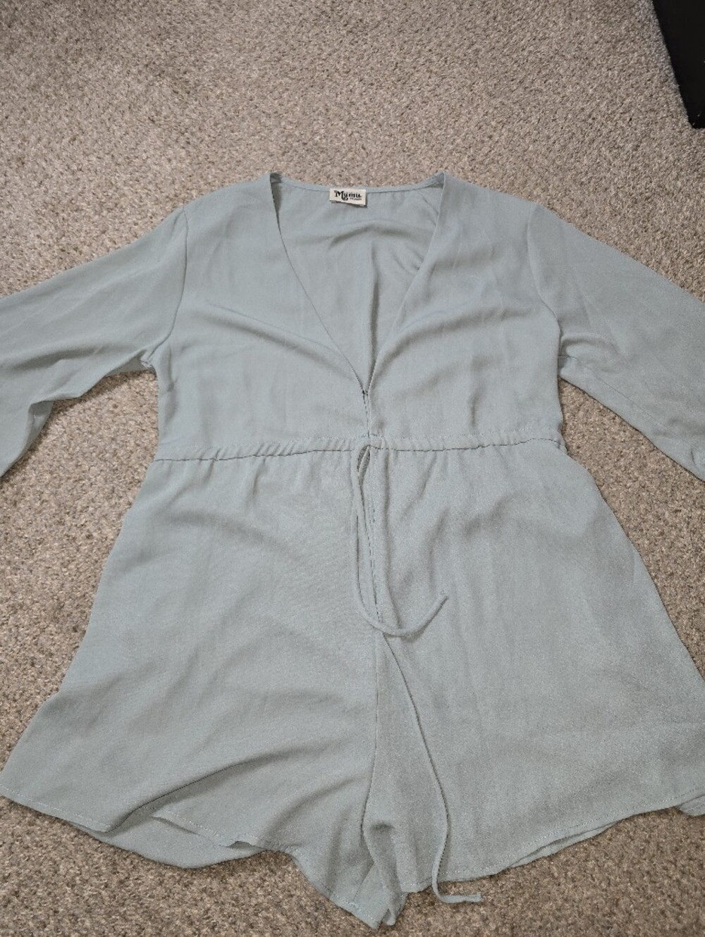 Show Me Your MuMu Sage Green V-Neck Drawstring Romper Size Medium